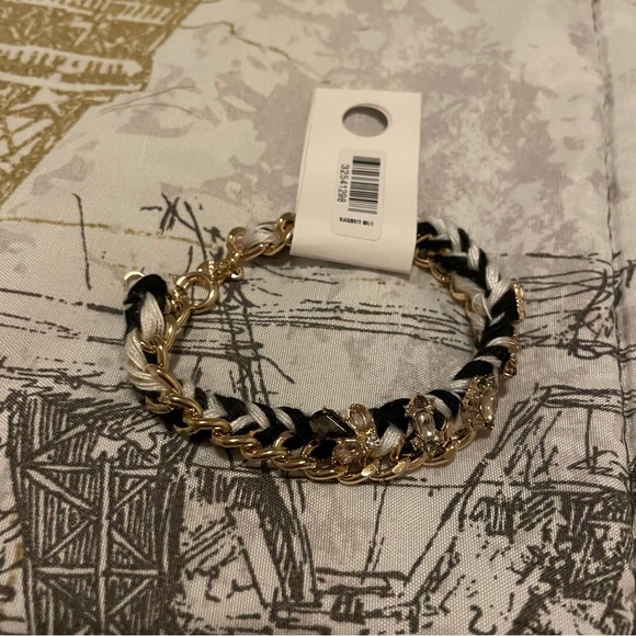 Loft Bejeweled Fabric & Gold Chain Bracelet - Picture 4 of 5